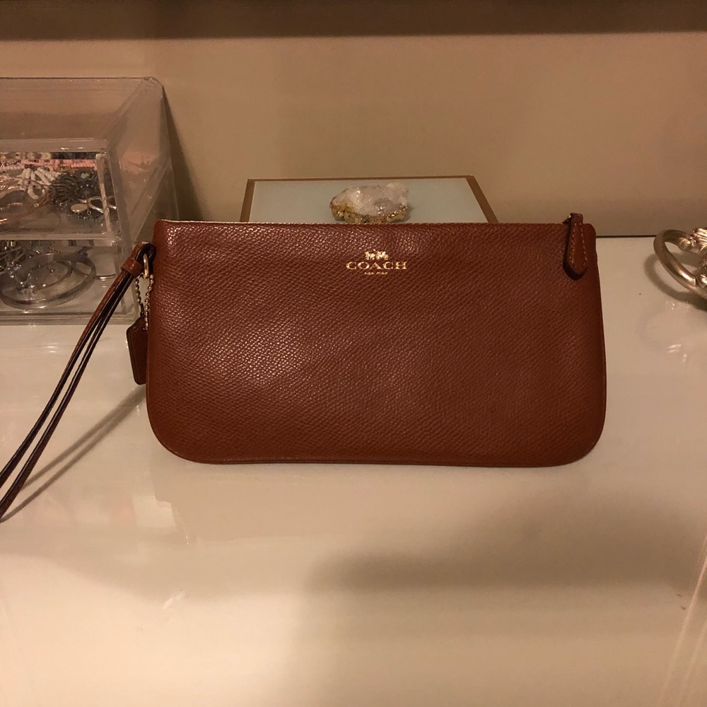 Tan coach wristlet